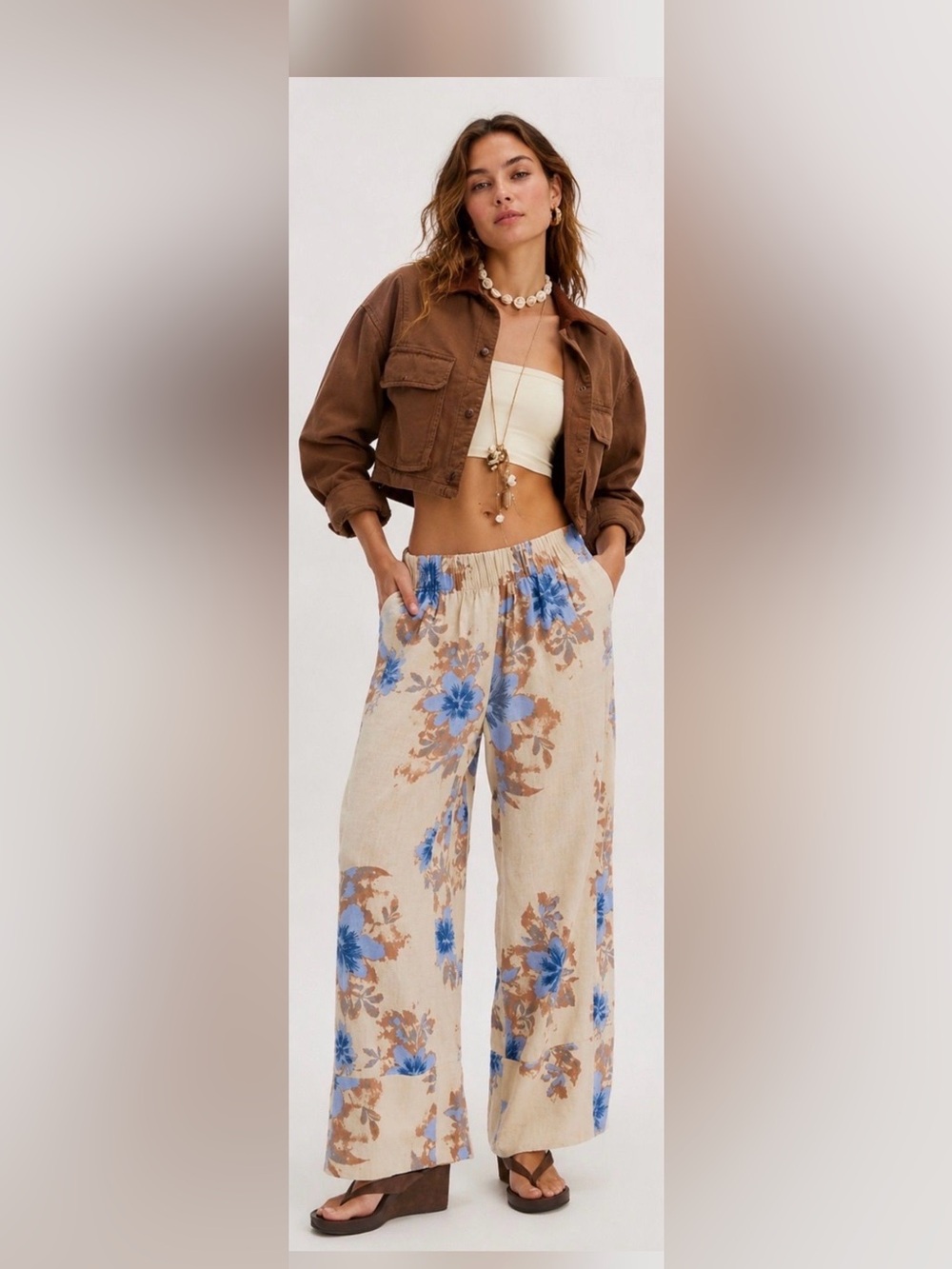 Free People Days End Linen Printed Pull on Pants New Size M